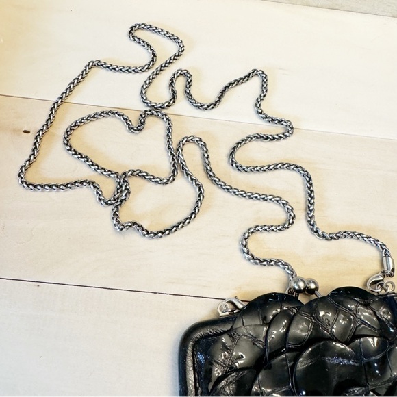 Brighton Black Flower Crossbody Purse Bag Silver Tone Chain - Picture 2 of 13